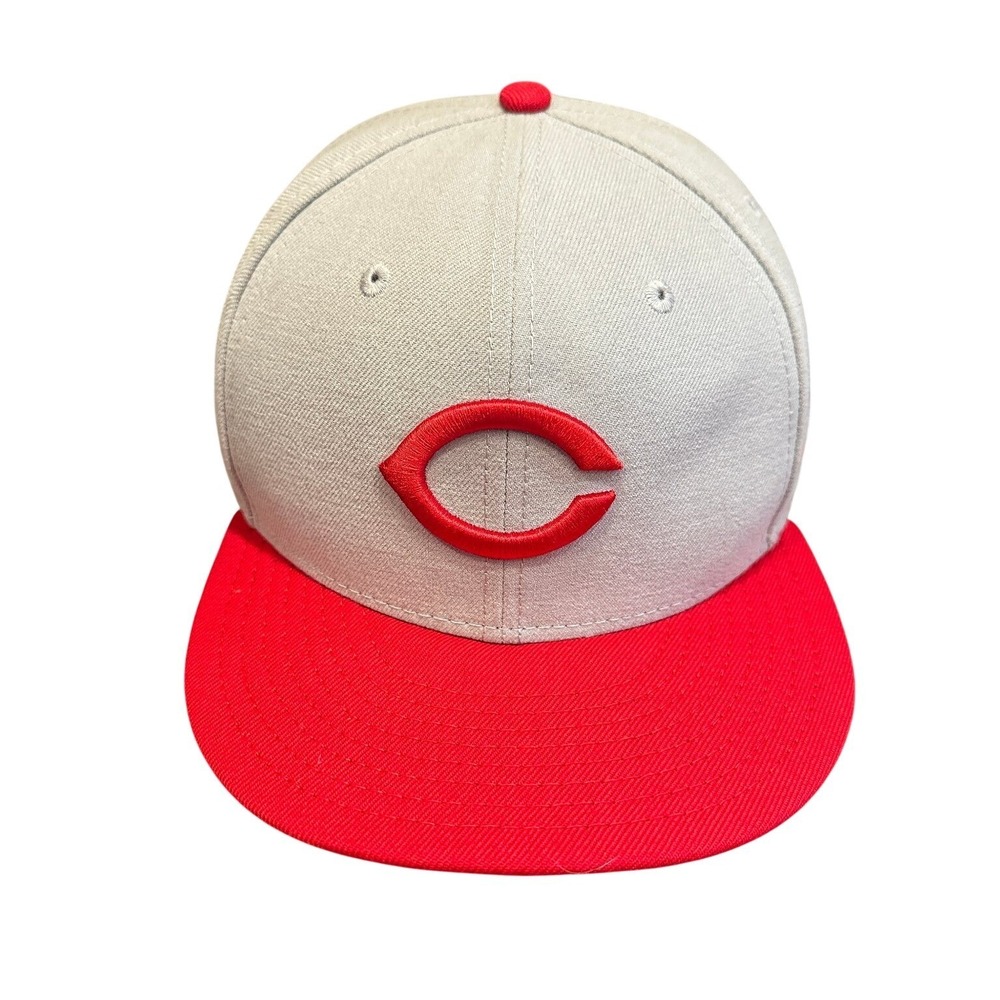 Cincinnati Reds Hat New Era 59FIFTY Fitted Baseball Cap Men's 7 3/4 Grey Red